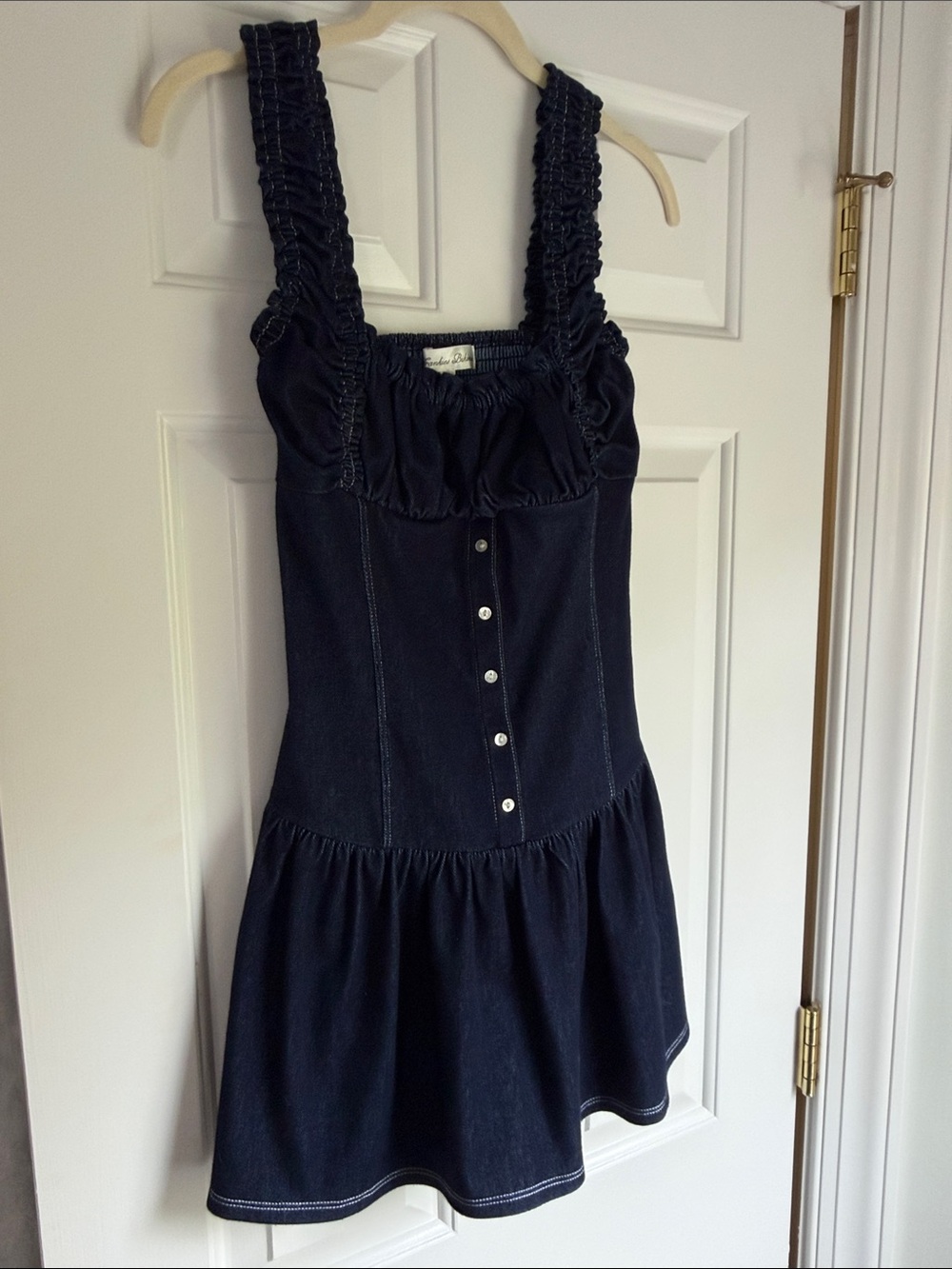 Frankie's Bikinis Navy Ruched-Strap Denim Mini Dress